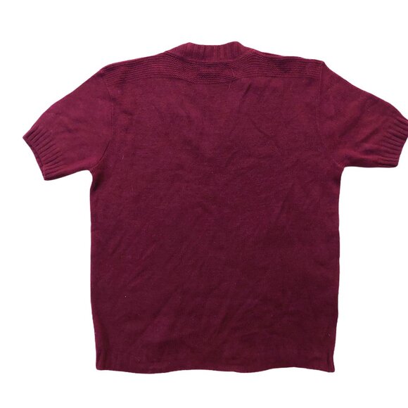 Vintage 1950s V-Neck Short Sleeve Maroon Burgundy/Wine  Knit Sweater - Picture 5 of 7